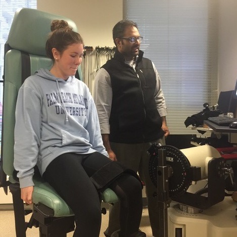 Kaleigh Debowes, a health sciences senior, with Arun Ramakrishnan, PhD, director of research labs